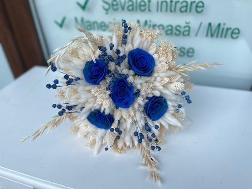 Buchet Mireasa Alb-Albastru