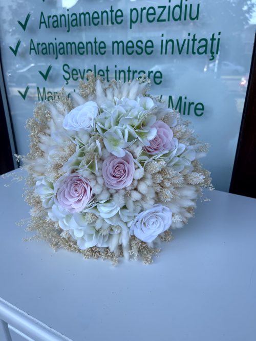 Buchet Mireasa Alb-Roz