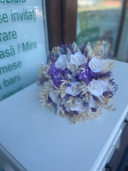 Buchet Mireasa Alb-Mov