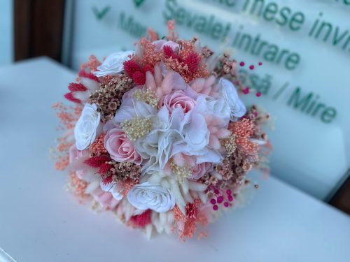 Buchet Mireasa Alb-Roz-Rosu